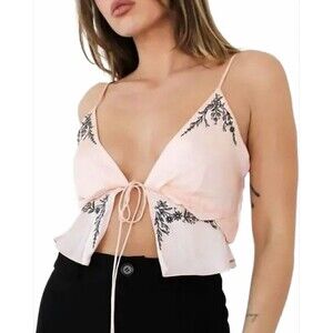 Rumored Wilder Top Women Medium Babydoll Blouse Tie Front Crop Cami Boho Revolve